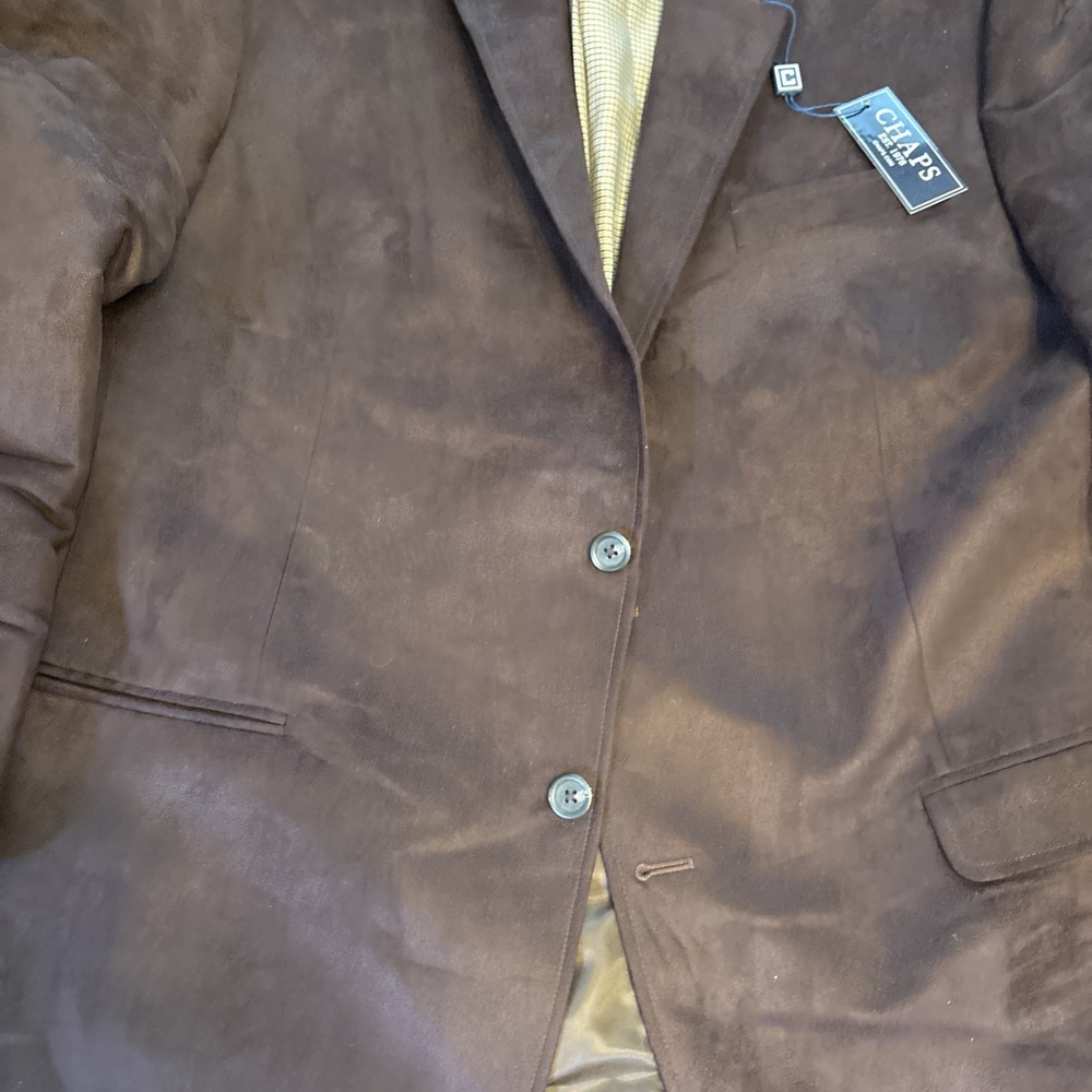 Chaps Ralph Lauren Blazer Mens 46L Brown Faux Suede Suit Jacket Sport Coat NEW - Picture 2 of 9